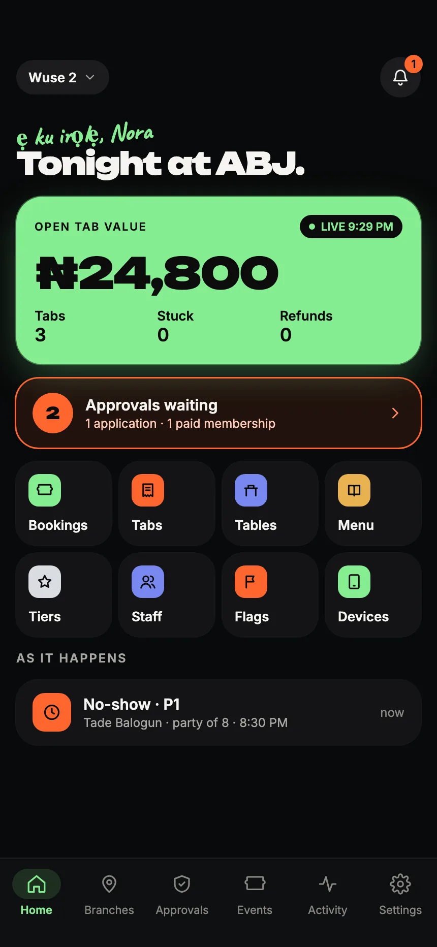AfterHours admin app home
